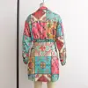 Vestido de verano de satén para mujer, estilo europeo y americano, manga larga, anudado, nuevo, 5903