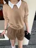 Suéter de Punto Versátil de Manga Larga con Hombro Caído Estilo Universitario Coreano Dulce de Principios de Otoño 66757 (Cuello desmontable)