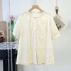 Cardigan de Verano 2026 Estilo Nuevo Cuello Redondo Bordado Jacquard Hueco Color Sólido Camisa de Manga Corta Top Ropa para Mujer