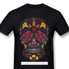 Camiseta Divertida de Calavera de Azúcar Mexicana Popular 2024 Nueva Llegada Día de Muertos Número Camiseta de Algodón para Hombre