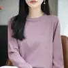 Suéter básico versátil de punto con cuello redondo para mujer, nuevo estilo otoño 2026, holgado y estiliza la figura, top de algodón puro de manga larga para figuras petite