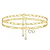 Tornozeleira de Cobre com Diamante Incrustado Letra 26 com Coração de Zircônia Camadas, Atacado Spot Yiwu