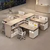 Mesa e Cadeira Simples Modernas para Funcionários Estação de Trabalho para Funcionário de Escritório Cabine de Estação de Trabalho com Tela para 4/6 Pessoas Mesa Financeira
