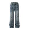 Calças jeans brancas retas com lavagem de buracos, punk, moda urbana, masculina, antiga, calça larga, solta, casual