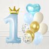 Paquete de globos digitales de aluminio con corona azul perla en polvo transfronterizos para cumpleaños de bebé de un año