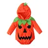Macacão de Manga Longa com Capuz Estampa de Abóbora Outono e Inverno Halloween para Bebês Meninos e Meninas Roupas de Engatinhar para Bebês ins