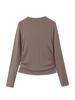 Runqi Talla Grande Deseo Puro Alta Elasticidad Forro Polar Cuello Alto Capa Base 8815 Camiseta Base para Mujer Fruncido Lateral