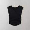 Estilo Americano Decote V Colete Cintura Plissada Verão Feminino Desejo Puro Manga Curta Pulôver Curto Camiseta Top Casual