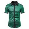 Moda Nova de Verão Camisa Brilhante Atacado Amazon Mais Vendido Camisa Masculina de Manga Curta Color Block Yc09