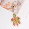 Luz Goteante de Aceite Lujo Creativo Tortuga Cristal Llavero Hebilla Coche Mochila Colgante de Llave Pedrería Metal Llavero