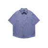 Camisa Xadrez Bordada Simples Retrô Sem Marca Masculina de Verão Solta Manga Curta Top Cs95218