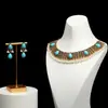 Comercio exterior popular europeo y americano personalizado pendientes de patrón corto retro turquesa venta directa de fábrica collar exagerado venta al por mayor
