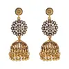 E13624 Pendientes de Campana de Aleación Estilo Étnico Bohemio Transfronterizo Pendientes con Borlas Florales Retro Incrustados con Pedrería