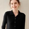 Suéter de Cachemira Nuevo de Otoño e Invierno para Mujer Cárdigan de Punto con Cuello Polo a Rayas Elegante para Viajar Chaqueta Suéter de Lana Top