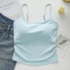 Camisola pequeña de color liso con cintura irregular, plisada y hermosa espalda, transpirable, para mujer, para uso exterior, con almohadilla para el pecho