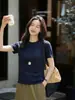 Camiseta Base de Verano Minimalista Fresca Americana de Manga Corta con Cuello Redondo, Transpirable y Amigable con la Piel, de Tencel y Lana para Mujer