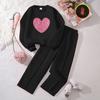Traje Popular para Niñas Transfronterizo Otoño e Invierno Estilo Nuevo Mediano y Grande para Niños Corazón Sudadera de Manga Larga Pantalones Casuales Terciopelo Delgado Conjunto de Dos Piezas