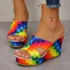 Sandalias de Mujer Coloridas, Sandalias de Cuña Planas de Verano, de una Sola Tira, de Tacón Alto, Casual para Exteriores, Antideslizantes