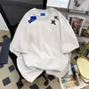 Camiseta Masculina de Manga Curta Bordada Estilo Solona Harbor Peso Pesado Verão Loose Tendência Ins Par Casal Gola Redonda Top