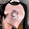 Camiseta de Manga Larga con Bloques de Color y Cuello Redondo para Niña 2026 Otoño/Invierno Nueva Llegada Mediana a Grande Infantil Cálida Versátil Casual Camiseta Base