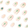 Unhas Vestíveis com Gradiente Verde Fresco, Arte de Unhas Florais de Verão, Peças de Unhas Vestíveis em Formato Amêndoa, Unhas Postiças Atacado