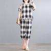 Primavera/Verão 2023 Nova Xadrez plus size Roupas Femininas Explosões Terno Casual Top Calças Conjunto de Duas Peças Feminino