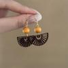 Aretes de Madera con Forma de Abanico de Estilo Chino para Mujer, Diseño Nicho, Aretes de Estilo Chino, Retro Estilo Chino Nuevo Personalizados Simples Joyería para la Oreja