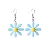 Brincos de Gancho Coloridos Simples em Forma de Margarida Estilo Coreano, Brincos de Flor Únicos com Bloqueio de Cores Dopamina, Brincos Doces e Frescos Estilo Coreano