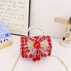 Bolso de Hombro Nuevo para Niñas Lindo Lazo Bolso de Mano de Perlas para Bebé 2025 Rojo Estilo Chanel Bolso Infantil
