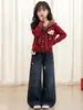 Colección de otoño nueva y súper popular para niñas 2026: conjunto de cárdigan tejido para niñas, atuendo de otoño elegante y moderno para niñas mayores, incluye jeans
