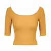 Camiseta Dopamina Feminina Simples e Versátil com Gola U e Manga Média, Top Esportivo Curto de Manga Curta Slim