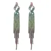 Pendientes Europeos y Americanos Nuevos de Pedrería Largos Completos de Diamante Borla Color Degradado Pendientes de Diamante Moda Personalidad Elegantes Pendientes de Celebridad de Internet Pendientes