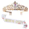 Novo Xale de Alça Ritualística Estampado QUEEN Adereços de Decoração para Festa de Aniversário da QUEEN Conjunto de Alça de Ombro com Coroa de Strass