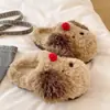 Lindas pantuflas de peluche de cachorro de cereza para mujer, para uso en casa en otoño e invierno, forradas de peluche, cálidas, antideslizantes, pantuflas de algodón de punta cerrada para dormitorios de estudiantes