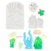 Molde de Silicona de Coral Marino y Algas Marinas Tortuga Pez Fondant Chocolate Decoración de Pastel Molde Adorno de Pegamento Molde