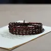 Pulsera de sándalo de ébano y bambú, pulsera de rosario de 108 cuentas, pulsera de cuentas de varios círculos para mujer, joyería de sándalo con texto