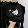 Ropa interior térmica para niños con forro de forro polar, nuevo estilo otoño/invierno, camiseta de manga larga de moda para niñas, tejido cepillado, cuello semi-alto, cálida y con estampado
