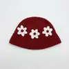 Chapéu de pescador floral feito à mão em crochê para mulheres, outono e inverno, estilo Hyuna do Instagram, chapéu de pescador de tricô, doce e versátil, chapéu de lã moderno