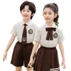 Uniformes de escuela primaria, uniformes de jardín de infantes, camisas de manga corta color albaricoque de verano, uniformes de clase estilo británico para niños, conjuntos de disfraces para actuaciones
