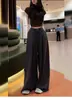 Calça Jeans Wide-Leg de Tencel para Mulheres 2025 Outono Fina Tamanho Grande Cintura Alta Solta Efeito Emagrecedor Caimento Reto Comprimento Total