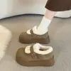 Zapatos de Algodón con Forro de Piel y Suela Gruesa de Moda para Mujer 2026 Otoño/Invierno Nueva Llegada Cálidos con Terciopelo Adicional Cierre de Velcro con Lazo Aumento de Altura Zapatos tipo Birkenstock