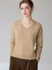 Elegante suéter de cachemira suelto con cuello en V para mujer, tejido de sarga suave y acogedor, adecuado para el uso diario, simple y versátil como prenda de punto base