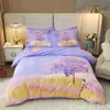 Conjunto de cama de quatro peças de algodão integral, tamanho grande, escovado, qualidade A, para outono e inverno, conjunto de cama espesso de algodão puro, conjunto de três peças de desenho animado