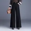 Calça preta reta de perna larga para mulheres, novo estilo outono 2026, cintura alta, modelagem que afina a silhueta, calça longa com caimento solto, calça casual plus size