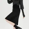 Toma real de falda midi de gamuza de línea A recta de tiro bajo para mujer, nuevo estilo vintage de otoño, holgada, adelgazante, versátil