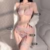 Garota de Palha Lingerie Sexy Ligas Renda Conjunto Sexy de Renda de Três Pontos com Ligas Conjunto de Três Peças