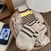 Meias Femininas Novas para Outono e Inverno, Meias Listradas Color Block na Cor Melard Estilo Coreano Tendência, Meias de Algodão de Cano Médio para Mulheres