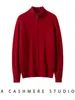 Tricô 100% Caxemira Pura Feminino Suéter com Meio Zíper e Gola Alta Modelagem Solta Outono e Inverno Novo Estilo Camada Base Aconchegante