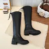 Botas altas de color liso con punta redonda y tacón grueso con cordones en la espalda para niñas, de comercio exterior transfronterizo europeo y americano para niños