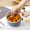 Cesta Drenante de Plástico de Camada Dupla Sala de Estar Lavar Cesta de Frutas Cesta de Legumes Cozinha com Tampa Lavar Cesta de Legumes Lavar Cesta de Legumes Drenante Azul